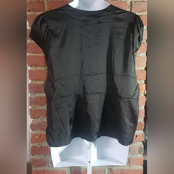 Black Satin Button-Front Top - Picture 4 of 5